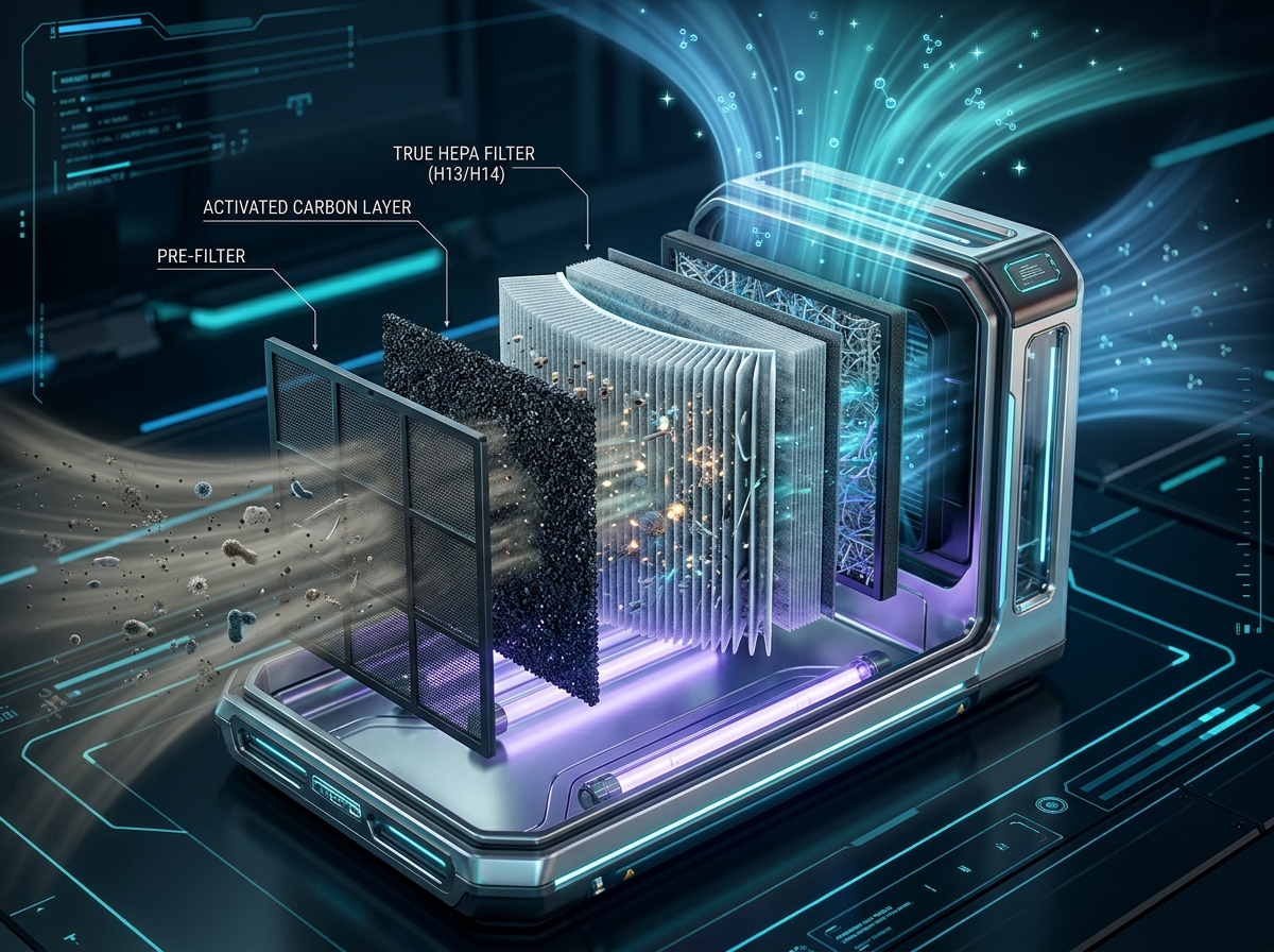 Advanced Air Filtration Science Details HEPA UV-C Carbon layers